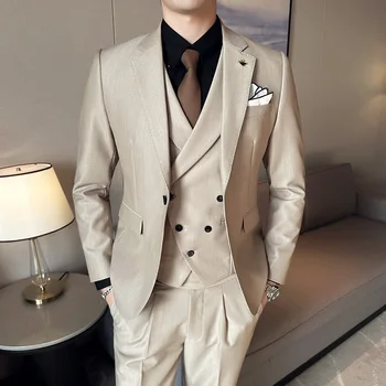 Erkek Takım Elbise 3 Adet Slim Fit Resmi Blazer Yelek pantolon seti Klasik Zarif Ceket İş Düğün Smokin Erkekler için