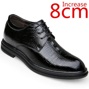 Erkekler Elbise Yüksekliği artan 8cm Görünmez Yüksekliği artan Ayakkabı Kalın tabanlı İngiliz Asansör Ayakkabı İş Derby Ayakkabı Erkekler için