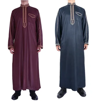 Etnik Müslüman İslam Giyim Erkekler Jubba Thobe Afrika Dashik Abaya Arapça Kaftan Suudi Kimono Uzun Elbise Önlük Ramazan Bayram Arap