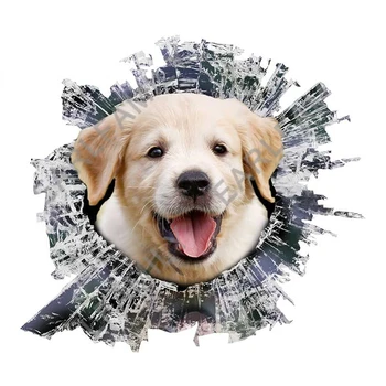 Etıe 13cm x 11.9 cm 3D Kırık Cam Hayvan Bebek Labrador Araba Çıkartması Pet Köpek Araba Sticker Arka Cam Çatlak Çıkartmalar