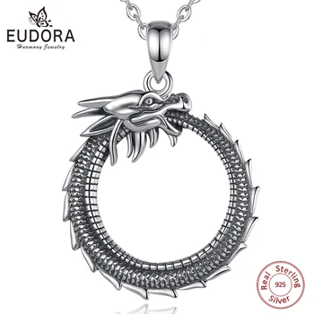 Eudora Gerçek 925 Ayar Gümüş Ejderha Kolye Mizaç Kişilik Yuvarlak Serin Ejderha Kolye Güzel Takı Adam Hediye için