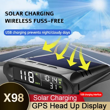 Evrensel HUD X98 Head Up Display GPS Kablosuz Güneş araba şarjı Dijital Kilometre Hız Alarmı Yorgunluk Sürüş Hatırlatma
