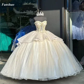 Faoshao pd097 Sevgiliye Quinceanera Elbiseler Tatlı 16 Sparkly Fırfır Tül Vestido De 15 Anos Masquerade Doğum Günü Partisi Törenlerinde