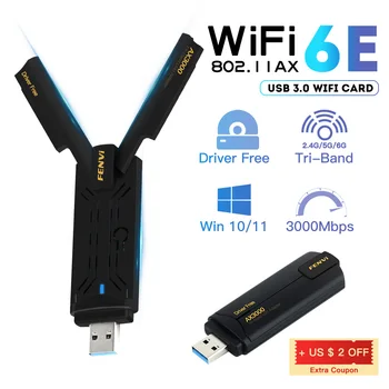 Fenvi WiFi6E USB3. 0 WiFi adaptörü AX3000 Tri-Band Kablosuz Kart wifi güvenlik cihazı USB Wlan Alıcı İçin Dizüstü/PC Win10/11 Sürücü Ücretsiz