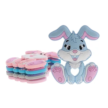 Fkısbox 10 adet Tavşan Silikon Bebek Diş Kaşıyıcı BPA Ücretsiz Kemirgen Karikatür Tavşan Hayvanlar Kolye Diş Çıkarma Emzik Zinciri DIY Duş Hediye