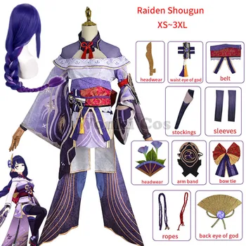 Genshin Raiden Shogun Cosplay Kostüm Peruk Oyunu Genshin Darbe Baal Shougun Cosplay Tam Set Karnaval Kostümleri