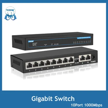 Gigabit Anahtarı 10 Port 1000Mbps Ethernet Anahtarı Gigabit Ağ Hızlı Switcher IP Kamera Gözetim VoIP Telefon Kablosuz APP