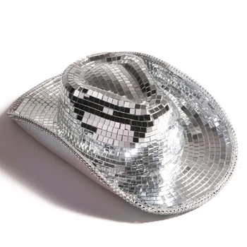 Glitter Ayna kovboy şapkası DJ'ler Şapka Topları Şapka Kovboy Ayna Şapka Pullu kovboy şapkası Glitter Topları Şapka