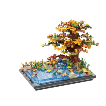 Gobricks MOC Mini Sokak Şehir Manzaralı Ağaç bir Göl Sonbahar Yapı Taşı Eğitici Oyuncaklar Tuğla Oyunu Çocuk doğum günü hediyesi