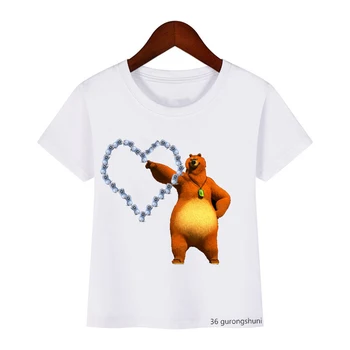 Grizzly Bear Gitar Çalmak Grafik Karikatür Baskı T Shirt Erkek T-shirt Sevimli Çocuk Giysileri Yaz Üstleri Unisex Hip Hop Toptan