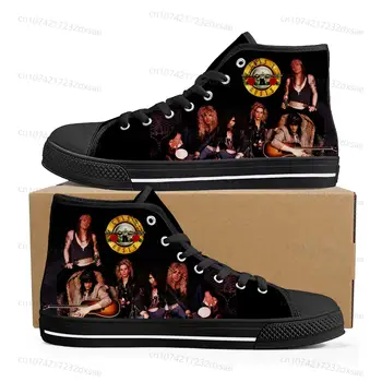 Guns N Roses Ağır Metal Rock Grubu Yüksek Top yüksek kaliteli ayakkabılar Erkekler Kadınlar Genç Kanvas Sneaker Rahat Özel Çift Ayakkabı