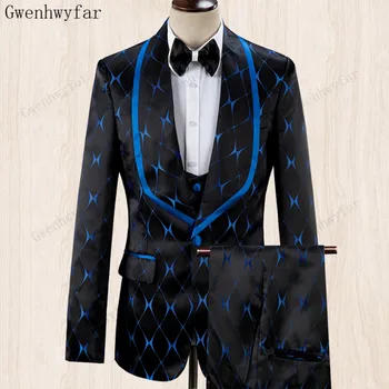 Gwenhwyfar Rahat Erkekler Düğün Smokin Resmi Özel Üç Parçalı Dış Iş Ofis Takım Elbise Parti (Ceket+Pantolon+Yelek) g3108
