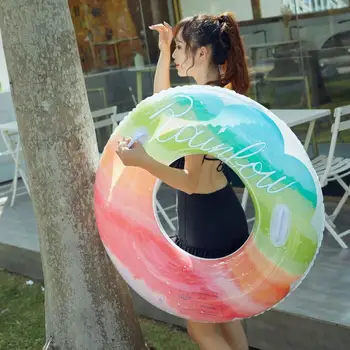 Gökkuşağı Yüzme Daire Şişme PVC Kauçuk Halka Yüzme Havuzu Çocuklar için Yetişkin Havuzu Şamandıra Koltuk Yaz Plaj parti oyuncakları