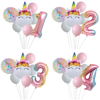 Gökkuşağı ünikorn Balon Numarası Folyo Globos 1 2 3 4 Yaşında Doğum Günü Partisi Dekorasyon Çocuk Unicorn Tema Parti Düğün Topları Oyuncak