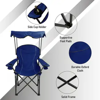Gölge, Çelik Çerçeve ve Taşıma Çantası ile Yeni Mavi Ağır Kamp Sandalyesi, Dahili Bardak Tutucu-Dış Mekan Kullanımı için Taşınabilir.