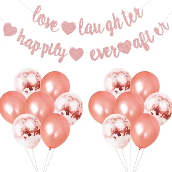 Gül Altın Aşk Kahkaha Sonsuza Dek Mutlu Glitter Afiş Konfeti Lateks Balonlar Nişan Düğün Parti Süslemeleri için