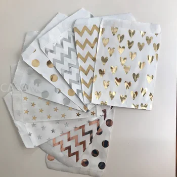 Güzel Folyo Altın Gümüş Tedavi Şeker Çanta Düğün Parti Favor Kağıt Torbalar Polka Dot Şerit Baskılı Kağıt Zanaat hediye keseleri Ambalaj