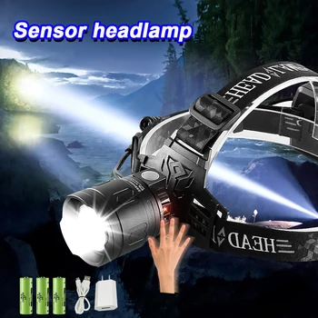Güçlü Led Far Sensörü Far 18650 USB Şarj Edilebilir Su Geçirmez baş feneri Zoom Balıkçılık Kafa LED el feneri Fener