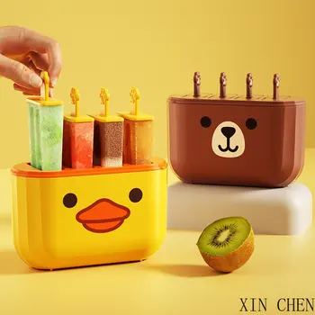 Gıda sınıfı çocuk DIY dondurma çubuğu kalıp Ev küçük Sarı ördek karikatür dondurma kalıp dondurulmuş Popsicle Popsicle kalıp
