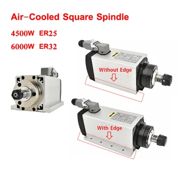 Hava Soğutmalı Kare Mil Motoru 4.5 KW-ER25 6.0 KW-ER32 220V-380V CNC Mili Fiş / Kablo Kutusu Sürümü için CNC Router