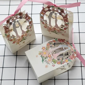 Hediye Kutusu Ambalaj Düğün Tatlı Şeker Gelin ve Damat Çiçek Küçük Kutular Konuk için Teşekkür Ederim Kutusu Düğün İyilik Parti Malzemeleri