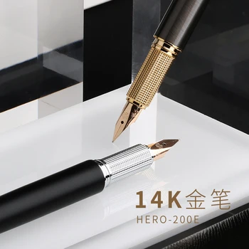 Hero 200E 14K Altın Koleksiyonu dolma kalem Mat Siyah / Gri Altın / Gümüş Klip İnce Ucu Hediye Kalem ve Kutu İş Ofis için