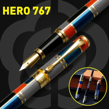 Hero 767 Metal dolma kalem Güzel Renkli Mürekkep Kalem İridyum Orta Uç 0.7 mm Altın Klip İş Ofis için