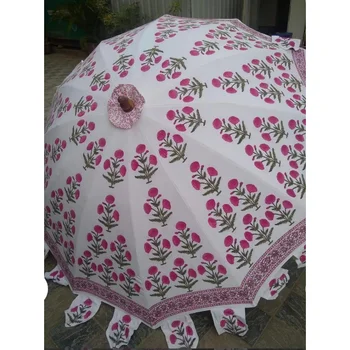 Hint Pembe Çiçek Handblock Baskılı Tasarım Dekoratif plaj şemsiyesi Bahçe, Güzel Benzersiz Açık Şemsiye Şemsiye