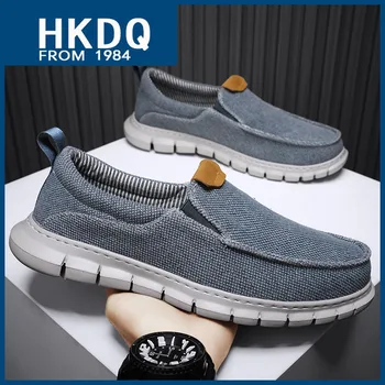 HKDQ Büyük Boy 39-47 ışık tuval erkek Loafer'lar nefes Slip-on yaz Sneakers erkekler için rahat kaymaz rahat ayakkabılar Adam