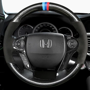 Honda için Esinti CR-V Civic Accord CRV Vezel Crider El Dikişli Siyah Süet Karbon Fiber Deri Araba direksiyon kılıfı