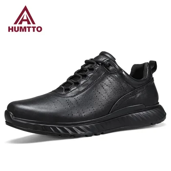 HUMTTO Lüks Tasarımcı Sneakers Erkekler için Nefes Trail koşu ayakkabıları erkek Spor Erkek Tenis Siyah Deri Rahat Adam Eğitmenler