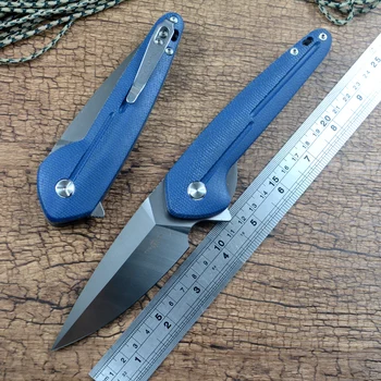 IKİ GÜNEŞ TS504 D2 Bıçak Mızrak Noktası Mavi Micarta Kolu Katlanır Cep Bıçak Açık Avcılık Aracı