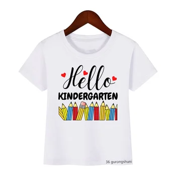 Ilk Gün Okul Gömlek Hello Anaokulu Mektup Baskı Çocuk Rahat T Shirt Kıyafet Komik Çocuk Giysileri Erkek Kız T-Shirt