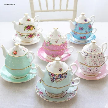 Ingilizce Seramik çay seti kemik Çini 1 Pot 1 Kahve Fincanı Çiçek Demlik Çay Fincanı tabağı ingiliz fincan su ısıtıcısı porselen Teaware Seti hediye