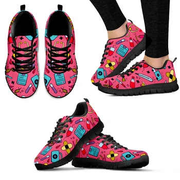 INSTANTARTS Koyu Pembe Ilk Yardım Tıbbi Baskı Hafif Açık Sneakers Hemşire Tıbbi ayakkabı Rahat Sneakers Zapatos Mujer