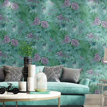 Iskandinav Pastoral Yeşil Çiçek Duvar Kağıtları Amerikan Retro Mürekkep Büyük Çiçek Yatak Odası Arka Plan Oturma Odası Duvar Kağıdı Ev Saf Kağıt