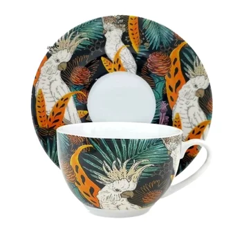 Italyan Sanat Cappuccino Kahve Fincanı porselen yemek seti Tropikal Yağmur Ormanları Yaratıcı Papağan Ev Kahve Fincanı çay bardağı Mutfak Sofra Kupalar