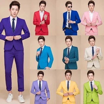 Iş Erkek Resmi Renkli Düğün Takım Elbise Blazer Seti 2 Adet Haki Pembe Damat Ana Koro Grubu Kıyafet Düz Renk İnce Ceket