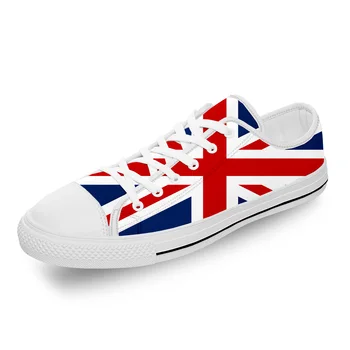 İngiltere İngiliz İNGİLTERE Bayrağı Union Jack Beyaz Kumaş Moda 3D Baskı Düşük Üst kanvas ayakkabılar Erkekler Kadınlar Hafif Nefes Spor Ayakkabı