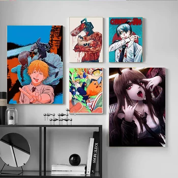 Japon Testere Adam Anime Posteri Retro Sanat Ev Dekor Tuval Boyama Erkek Yatak Odası Oturma Resim Hediye duvar çıkartmaları