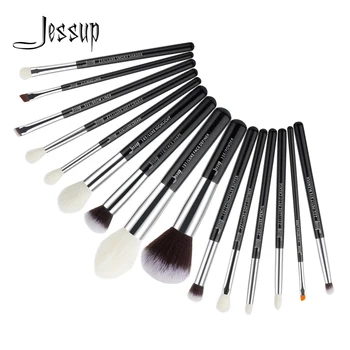 Jessup Fırçalar 15 pcs Siyah-Gümüş Profesyonel makyaj fırçası es Set Vakfı pudra makyaj fırçası kozmetik araçları Kiti T182 Fırçalar