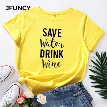 JFUNCY Komik Mektuplar Baskı T Shirt Kadın Kısa Kollu pamuklu tişört Kadın Yaz Tees Kadın Üstleri S-5XL Bayan Gömlek