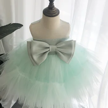 Kabarık Tül Yay Çiçek Kız Elbise Düğün Çocuklar Doğum Günü Kolsuz Balo A-line Güzellik Zarif Prenses Diz Boyu Elbise