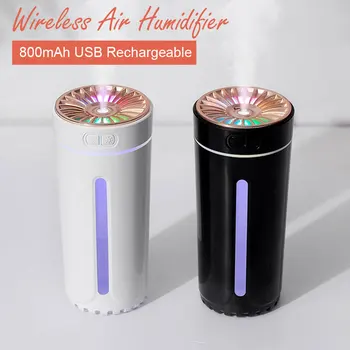 Kablosuz hava nemlendirici renkli ışıklar dilsiz ultrasonik USB sisleyici difüzör arıtma 800 mAh Rechargeabl nemlendirici difüzör
