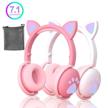 Kablosuz Headhand Gamer Kulaklık Pembe Kedi kulaklıklar bluetooth 5.0 Fone de ouvid Sevimli Telefon PC Oyun mikrofonlu kulaklık Kız