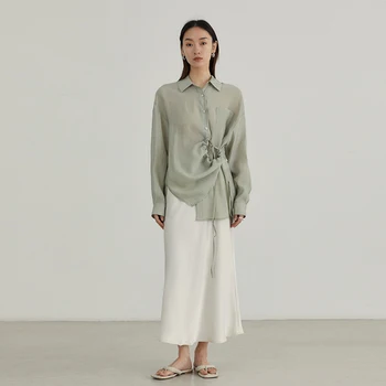 Kadın Gömlek Orijinal Basit Katı İnce Stil Turn Down Yaka Güneş Koruyucu Gömlek Kore Tek Göğüslü Kadın Uzun Kollu Üst