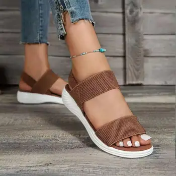Kadın Kama Topuk Platformu Rahat Sandalet Bayanlar Açık plaj sandaletleri Elastik Bant tasarım ayakkabı Sandalet Kadın Yaz Yeni
