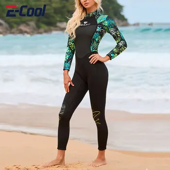 Kadın Neopren dalgıç kıyafeti Tek Parça Mayo Sıcak Kalınlaşmış Geri Fermuar Dalış Yüzme Sörf ıslak elbise 3mm