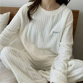 Kadın pijama Kış Setleri Pijama Uyku için Sıcak Ev Giysileri Eşleşen seti 2 adet Kanal artı boyutu Kadın Giyim