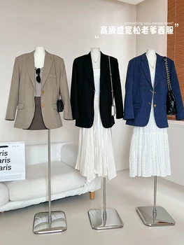Kadın Resmi Blazer Sonbahar Turn-Aşağı Yaka Uzun Kollu Zarif Takım Elbise Ceket İnce Ofis Bayan Mizaç Katı Giyim Fransız